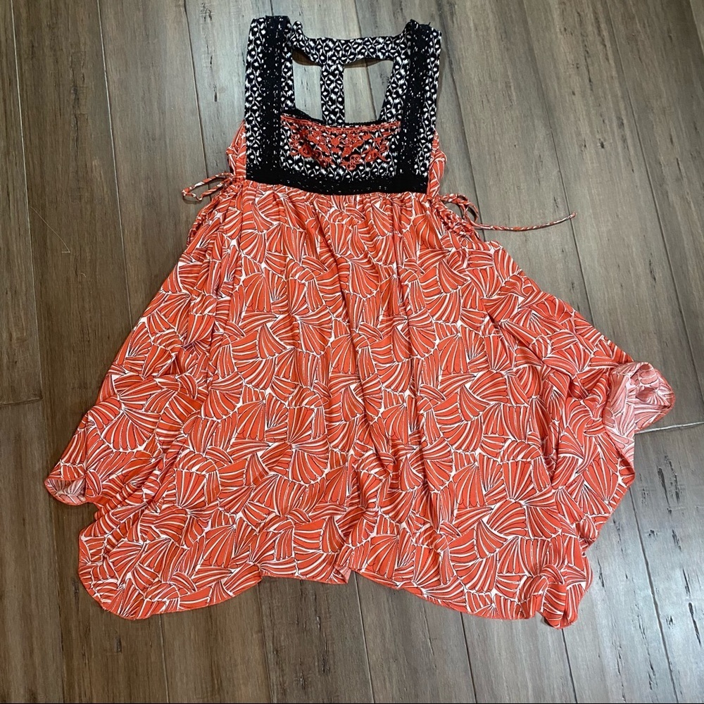 hazel Red Printed Mini Dress with Black Lace Trim - Picture 5 of 14